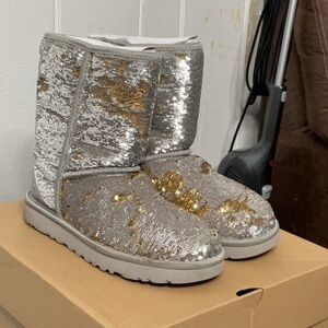 UGG boots two tone silver and gold sequins